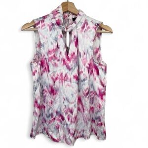 Halogen Womens Blouse Size XS Pink Gray Abstract Mock Neck Keyhole Sleeveless